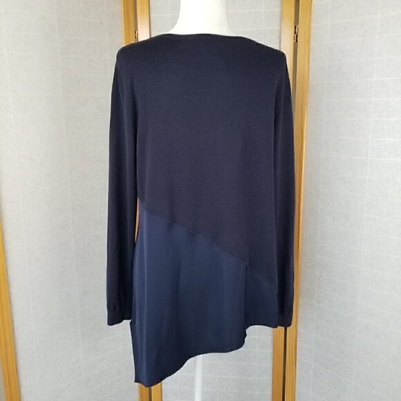 Navy Blue Silk Blend Tunic Sweater Mixed Media Size Large Long Sleeves - Picture 10 of 12